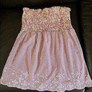 LOFT Red and White Striped A-Line Top